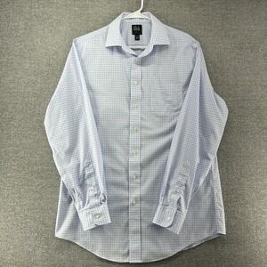 Jos A Bank Traveler Shirt Men Size 16.5/35 Blue Checked Long Sleeve Button Up